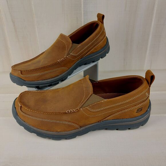 Skechers Men's Sz 10 3E Superior Gains Shoes Brown Leather 63697 Extra Wide Fit - Picture 1 of 7